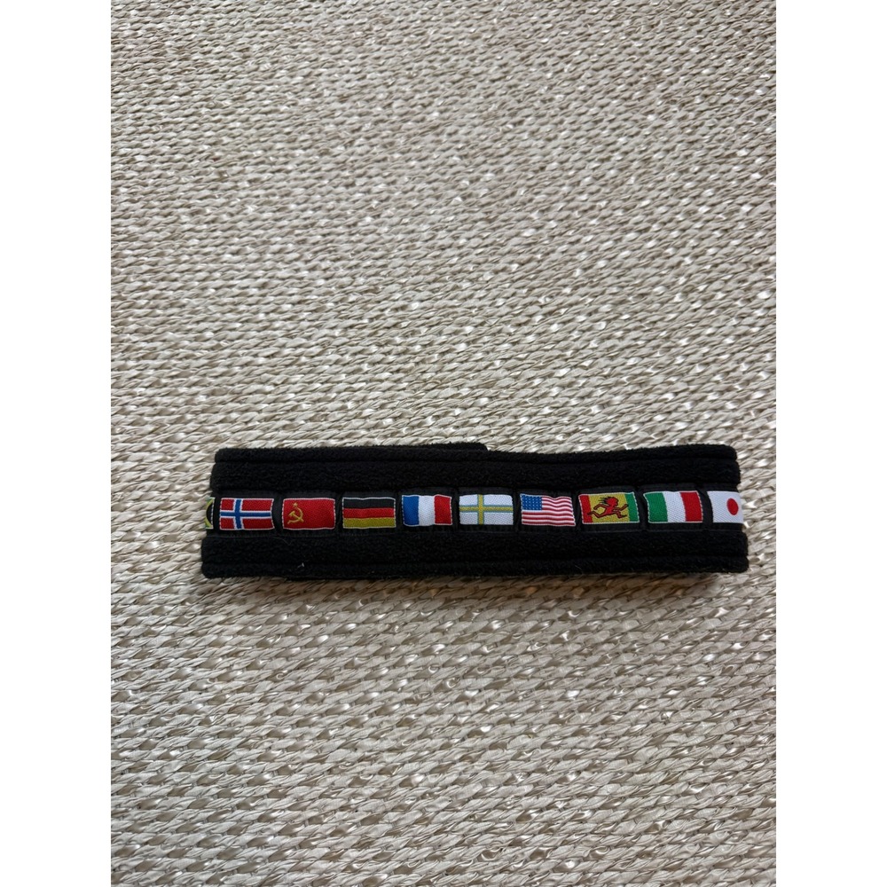 Vintage Black Fleece Headband Multi Flag International World Nations Running hat